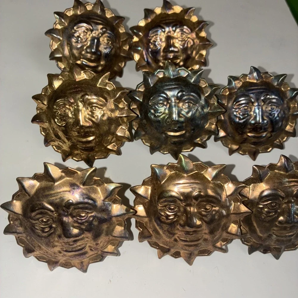 Napkin Rings Celestial Sun Face Brass‎ Tone Metal Set Of 8 Vintage